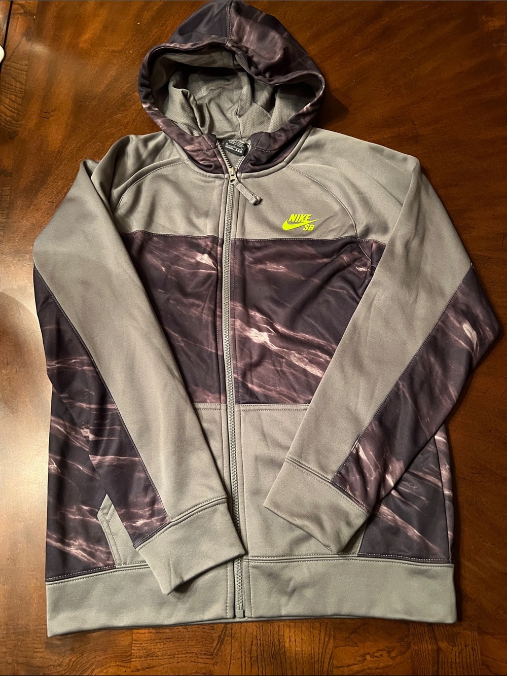 Nike Kids Gray Hooded Zip Jacket with Neon Logo